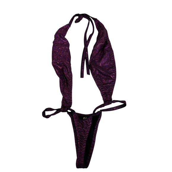 Body Language Other - Body Language Purple Metallic Glitter Monokini One Piece Swimsuit O/S